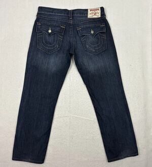 True Religion Mens Jeans Size 38 Blue Slim Straight Flap Pocket Denim Vintage